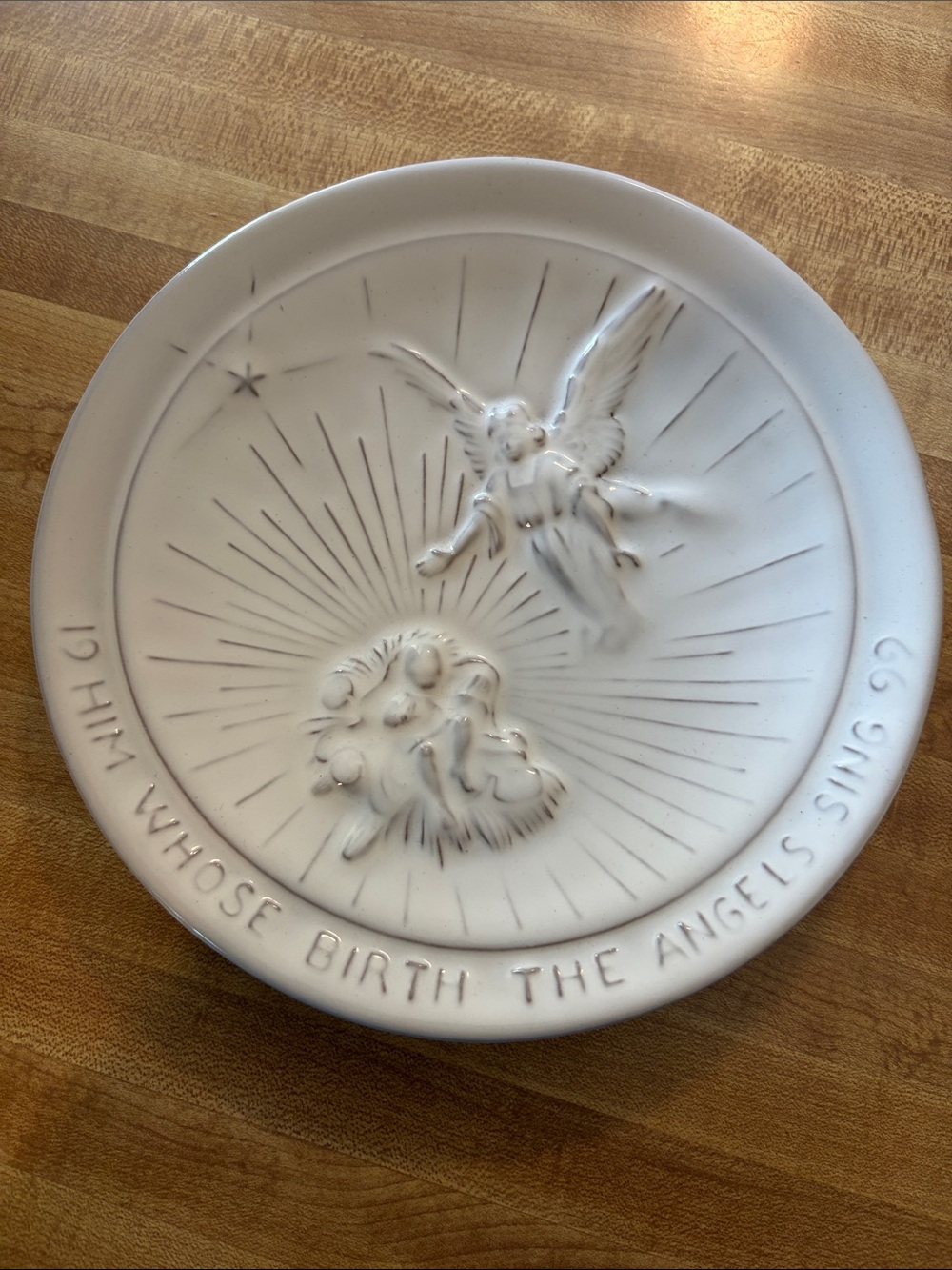 Frankoma White Ceramic 1999 HIM WHOSE BIRTH THE ANGELS SING Plate